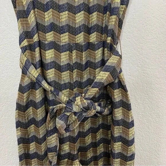 Ace & Jig Jumpsuit Metallic Jacquard Wide Leg Gold Belted Sleeveless Size L - Picture 8 of 14